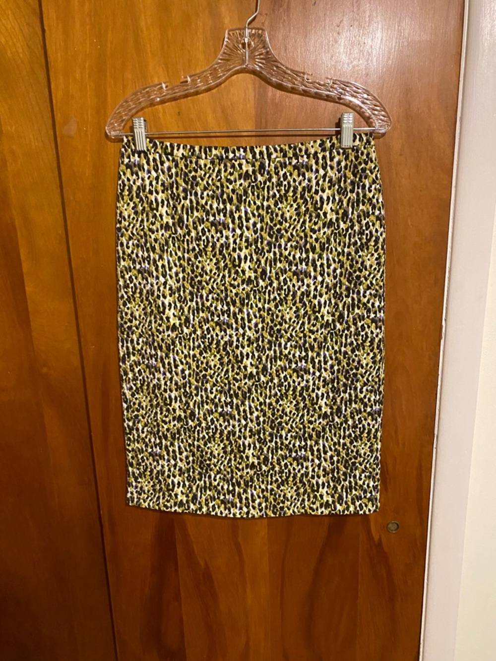 J. Crew Yellow and Purple Leopard-Print Knee Length Chic Pencil Skirt
